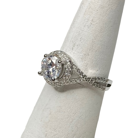 Sterling 925 Silver Round CZ & .10 Ct Diamond Accent Engagement Promise Ring 8 - Picture 13 of 13